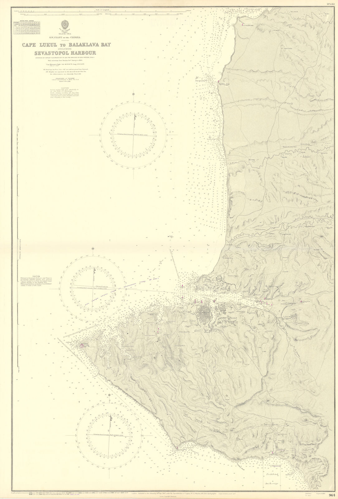 Crimea SW coast Balaklava Bay Sevastopol Harbour ADMIRALTY chart 1887 (1954) map